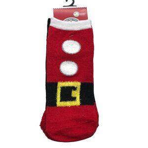 2 Pair Pack Holiday Time Women's Low Cut Socks Red/White Santa Suit 4-10 New